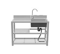 HBSSP Stainless Steel Kitchen Large Single Bowl Sink with Water Tap and Draining Rack 1 Compartment Hand Washing Station(Left Cold,110x50x80cm)