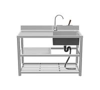 HBSSP Stainless Steel Kitchen Large Single Bowl Sink with Water Tap and Draining Rack 1 Compartment Hand Washing Station(Left Cold,120x50x80cm)