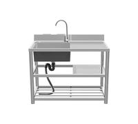 HBSSP Stainless Steel Outdoor Large Single Bowl Sink with Hot Cold Water Tap and Draining Rack,1 Compartment Hand Washing Station(Right Cold,100x50x80cm)