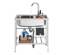 HBSSP Stainless Steel Utility Sink Free Standing Commercial Kitchen Sink Metal Industrial Wash Basin for Laundry Room Backyard Garage