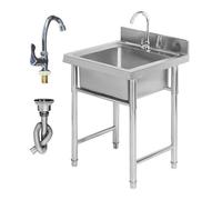 HBSSP Stainless Steel Utility Sink,Free Standing Single Bowl Kitchen Sink with Tap for Outdoor, Commercial Restaurant Garage, Laundry Room