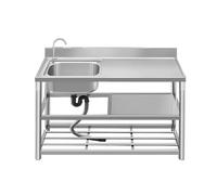 HBSSP Stainless Steel Utility Sink, Freestanding Single Bowl Kitchen with Workbench and Faucet for Garage, Restaurant, Camping, Backyard(Left Bowl,120x50x80cm)