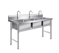 HBSSP Three Compartment Stainless Steel Freestanding Utility Sink,Triple Bowl Commercial Kitchen Sink for Washing(120X50cm/47.2X19.6in)