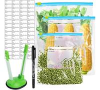 HBSTK 65PCS Reusable BPA-Free Freezer Bags with Expandable Bottom - Slider Ziplock Food Storage Set (4.5L, 2.25L, 1L - Large/Medium/Small) - Zip Seal Bags for Fruits, Vegetables,Grains