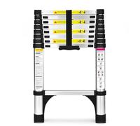 HBTower Telescopic Ladder with Non-Slip Feet, 2.6M/8.5FT Thickened High-Strength Aluminum Extendable ladders, Adjustable Height Collapsible Ladder for Caravans lofts, Indoors and Out,Silver