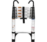 HBTower Telescopic Ladder with Non-Slip Feet and Hooks, 2.6M/8.5FT Thickened High-Strength Aluminum Extendable ladders, Adjustable Height Collapsible Ladder for Caravans lofts, Indoors and Out,Silver