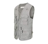 Hbufnha Men's Casual Safari Travel Vest 16 Pockets Outdoor Work Vest Sleeveless Jacket Fishing Hiking Photograph, 2#lightgray, M