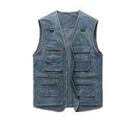 Hbufnha Men's Denim Vest Outdoor Casual Multi Pocket Sleeveless Jacket Jean Work Travel Utility Vest, 2#grayblue, 4XL