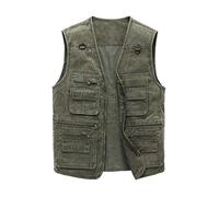 Hbufnha Men's Denim Vest Outdoor Casual Multi Pocket Sleeveless Jacket Work Travel Photo Utility Vests - green - Large