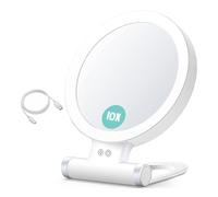 Hburirrty 10X Magnifying Makeup Mirror with Lights and Magnification,3 Colors Desktop LED Mirror and Vanity Mirror for Travel