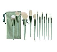 Hburirrty 13 Pcs Makeup Brush Set Foundation Powder Concealers Eyeshadows Blush Makeup Brushes with Flannel Bag Matcha Green