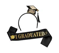 Hburirrty 1Set Grad Cap Headband Graduated Satin Sash 2024 Graduation Decoration Supplies Photo Props Mini Bachelor Hat