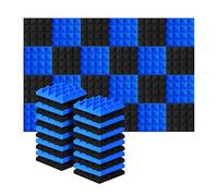 Hburirrty 24Pcs 25X25X5Cm Studio Acoustic Soundproof Foam Pyramid Noise Insulation Sound Absorption Treatment Panels Black+Blue