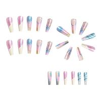 Hburirrty 24Pcs Colorful Ballet False Nails Long Coffin Nail Tips Detachable on Nails DIY Manicure Glitter Diamond Nails False Nail Tips