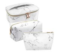 Hburirrty 3 Pack Marble Makeup Bag Set Portable Toiletry Pouch Bag Waterproof Organizer Case Storage Makeup Brushes Bag for Women