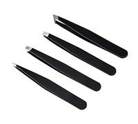 Hburirrty 4 Pcs Tweezers for DIY Eyebrow Anti-Static Stainless Steel Tweezers Beauty Tool Black