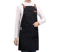 Hburirrty Black Barber Adjustable Leather Cooking Kitchen Apron for Women Men Chef Waiter Cafe Shop BBQ Hairdresser Aprons Bib Smock