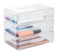 Hburirrty Clear Pencil Box, 3 Pack Large Hard Pencil Case Organizer, Plastic Supply Box for Crayon Brush Painting School Supplies