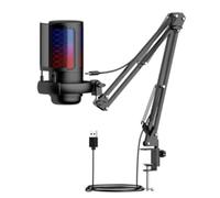 Hburirrty Gaming RGB Recording Microphone with Adjustable Arm Stand USB Desktops Condenser Mic for Podcasting Streaming Easy Install Easy to Use