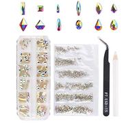 Hburirrty Nail Art Set Irregular Crystal Diamond Round Rhinestones Flat Bottom Curved Black Tweezer Nipper Wax Dotting Pen Tools