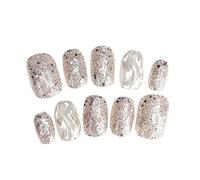 Hburirrty Natural False Nails Artificial Tip Manicure Phototherapy Nails Water Ripple Tablets Silver Gradient Color Nail Patch for Nail Art Salons and Home