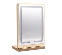 Hburirrty Portable Wooden Vanity Mirror 90° Adjustable Angle Rotation USB Charging Screen Makeup Mirror