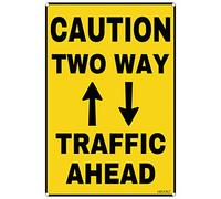 HBXNZ Metal Two Way Traffic Ahead Caution Sign, Minimalist Style, Yellow, 8x12 Inch