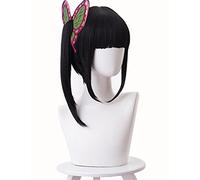 HBYLEE Anime Coser pruik Tsuyuri Kanao Cosplay Wig Anime Demon Slayer Black Short Straight Wigs with Fringe Cosplay Accessories for Women Girls with Wig Cap [Colour: One Colour]