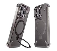 HBYLEE Genuine Leather Case for iPhone 15 Pro Max/15 Pro, [Compatible with MagSafe], Magnetic Ring Holder, Ultra Thin Frameless, Scratch-Resistant Metal Protective Case
