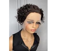 HBYLEE Human Lace Wigs 13 x 1 Lace Front Short Deep Wave Human Hair Wig for Black Women, Colour: 150 Density 13 x 1 Black/Sizes: 6 Inch