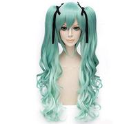 HBYLEE -Wig for Cosplay Anime Cosplay Wig Hairpieces Long Curly Wavy Hair Anime Cosplay Wig with Fringe with 2 Ponytails Wig Snow Miku Vocaloid 30 + 80 cm