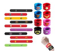 HBYMYDA 10 x Superhero Superhero Slap Bracelets for Children Silicone Slap Bracelet Set for Boys and Girls Birthday Party, One Size, Silicone Metal