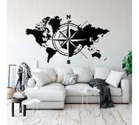 HBYUEHAN Creative World map Compass Wall Sticker Suitable for Office Bedroom Living Room Children's Room Vinyl Decoration Art Decal