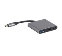 HC 04 3 in 1 Hub Type C to HDMI Adapter, USB C Docking Station with PD Charging, 4K Ultra HD Converter for Laptop Smart TV, Supports HDMI Audio Video Sync (Grey)