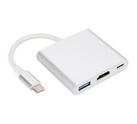 HC 04 Multifunction 3 in 1 Hub, Type C to HDMI Dock Station, 4K Ultra HD Converter Adapter with PD Quick Charging, Aluminum Alloy Body for Laptop Smartphone TV (Silver)