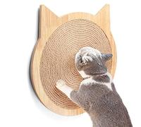 HC Cat Shape Scratching Pads for Kittens, Wall Sisal Scratcher Board With Strong Sucker, Wooden Toy Furniture (L)