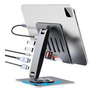 HC Universal Docking Station for iPad Mini Air Pro Galaxy Tab iPhone Adjustable 7-in-1 USB Hub 360°Rotatable iPad Stand with USB C Hub 12.9 inch 4K HDMI USB 3.0 PD 100W 3.5mm Audio SD/TF Card Reader
