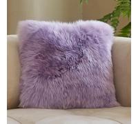 HC&WT 100% Wool Throw Pillow with Core, Thick Plush Removable Cover Luxury Natural Sheepskin Pillow Cases Fur Leather Pillow Cushion (Purple,40x40cm(15.7x15.7inch))