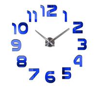 HC&WT Large 3D Numbers Mirror Wall Clock, Modern Frameless Wall Clock Sticker for Home Office Easy To Read Silent Battery Operated Wall Clock (Blue)