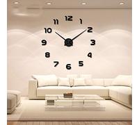 HC&WT Large 3D Numbers Mirror Wall Clock, Modern Frameless Wall Clock Sticker for Home Office Easy To Read Silent Battery Operated Wall Clock (Black)