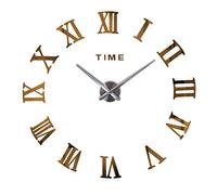 HC&WT Modern Creative DIY Wall Clock, Frameless Acrylic Mirror Wall Clock Stickers for Home Office Large 3D Numbers Battery Operated Round Clock (L)