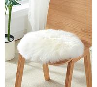 HC&WT Round Natural Sheepskin Seat Cushion, Cute Furry Pure Wool Chair Cushion Luxury Non-Slip Sheep Leather Cushion Office Car Seat Pad Driving Comfort (A,Diameter 35cm (13.7incn))