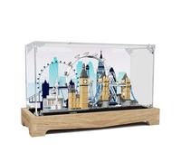 HCAEIOFJ Clear Acrylic Display Case for Lego Architecture Skyline 21034 Applicable for London Eye, Big Ben, Tower Bridge, Designed Display Box Gift(Display Case Only) (Wood Bottom+Background 1)