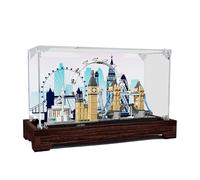 HCAEIOFJ Clear Acrylic Display Case for Lego Architecture Skyline 21034 Applicable for London Eye, Big Ben, Tower Bridge, Designed Display Box Gift(Display Case Only) (Walnut Bottom+Background 1)