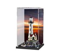 HCAEIOFJ Clear Acrylic Display Case for Lego Ideas 21335 Applicable for Motorized Lighthouse Designed Display Box Gift(Display Case Only) (Black Bottom+Background1)