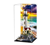 HCAEIOFJ Clear Acrylic Display Case for Lego Ideas 21335 Applicable for Motorized Lighthouse Designed Display Box Gift(Display Case Only) (Black Bottom+Background2)