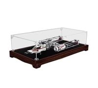 HCAEIOFJ Clear Acrylic Display Case for Lego SW 75249 Applicable for The Rise of Skywalker Resistance Y-Wing Starfighter Display Box Gift(Display Case Only) (Walnut Bottom)