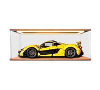 HCAEIOFJ Clear Acrylic Display Case for Lego Technic 42172 Applicable for McLaren P1 Hypercar Designed Display Box Gift(Display Case Only) (Walnut Bottom+Top Light)