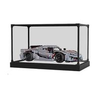 HCAEIOFJ Clear Acrylic Display Case for Lego Technic 42173 Applicable for Koenigsegg Jesko Absolut Grey Race Car Display Box Gift(Display Case Only) (Black Bottom+Alloy Edged)