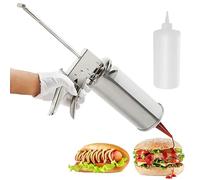 HCANTE Sauce Dispenser Gun Sauce Dispenser, Stainless Steel Burger Sauce Gun, 10-15g Precise Portion Control Sour Cream Squeeze Dispenser, Salad Dressing Dispenser with 650ML Dispenser Bottles